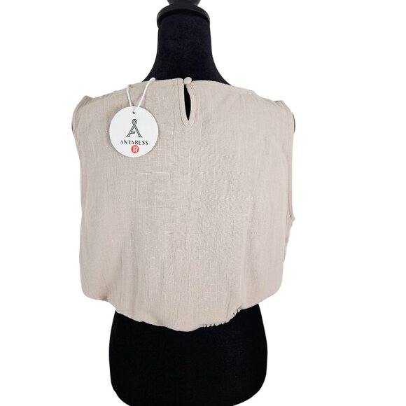 Anrabess Womens 2 Pc Crop Top & Wide Leg Pants Linen Jumpsuit Set Size M Casual - Picture 6 of 13